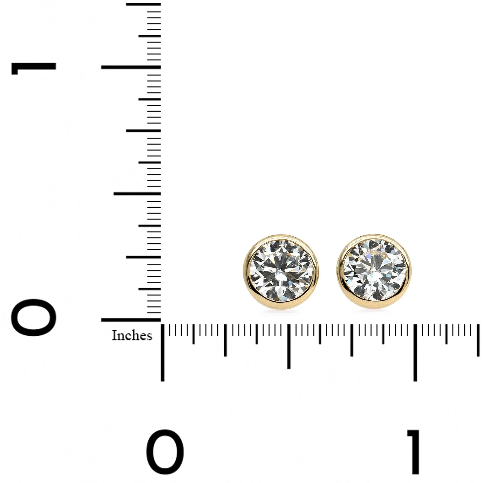 14K Yellow Gold Bezel Set 2CTW Diamond Stud Earrings - Image 3