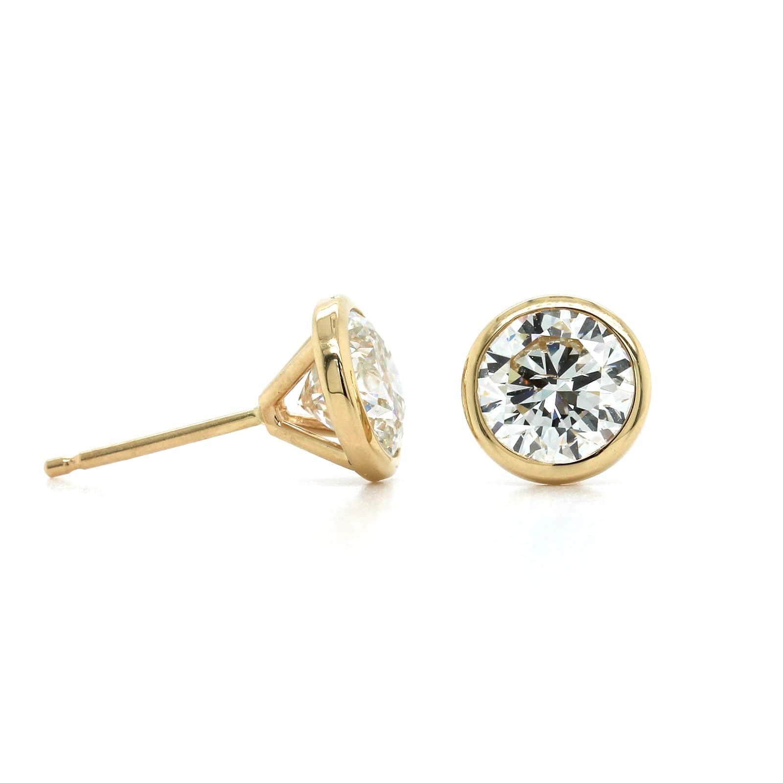 14K Yellow Gold Bezel Set 2CTW Diamond Stud Earrings - Image 4