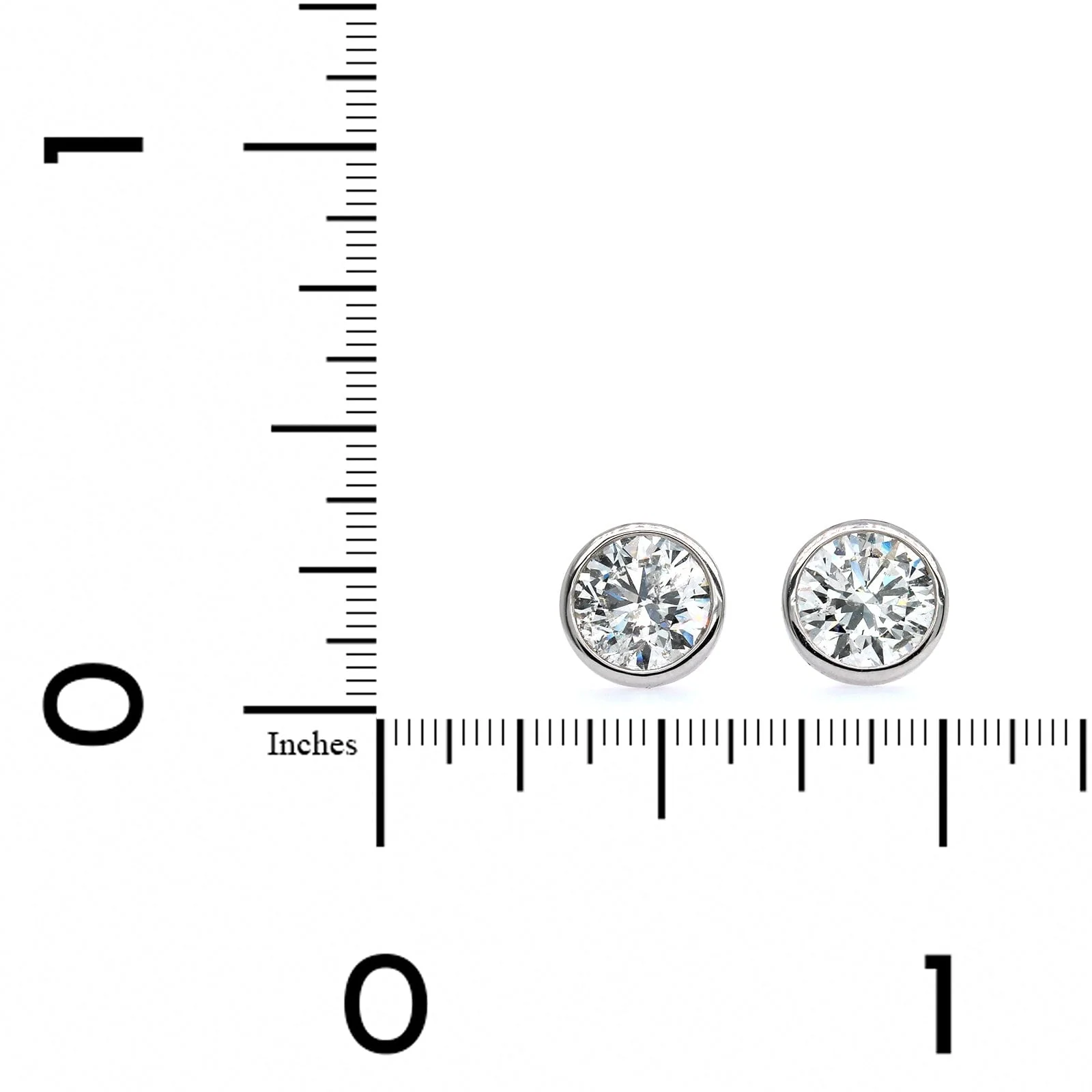 14K White Gold Bezel Set 2CTW Diamond Stud Earrings - Image 3