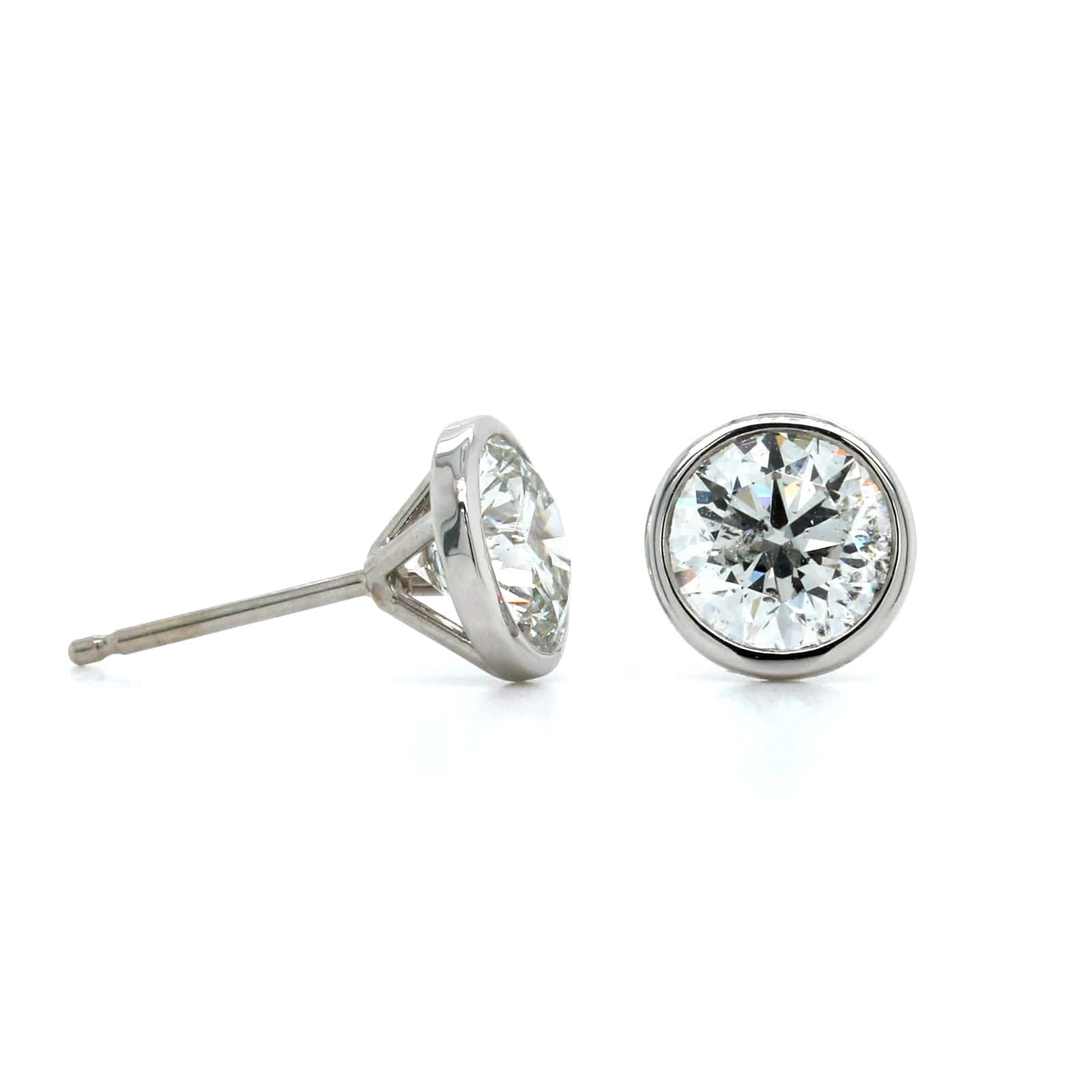 14K White Gold Bezel Set 2CTW Diamond Stud Earrings - Image 4