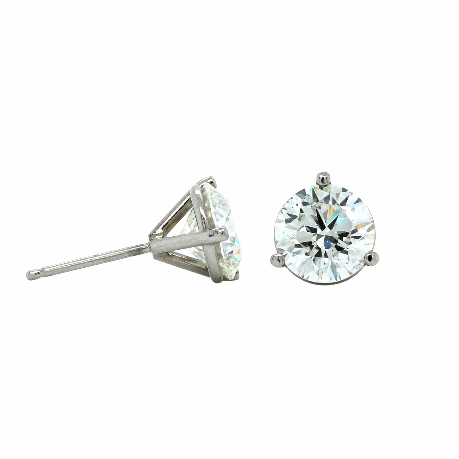 14K White Gold 3 Prong 3CTW Diamond Stud Earrings - Image 4