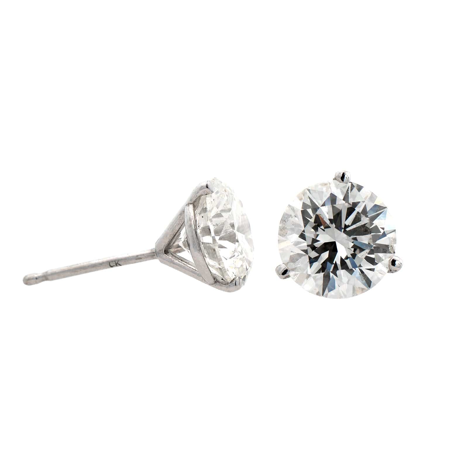 14K White Gold 3.00CTW Diamond Stud Earrings