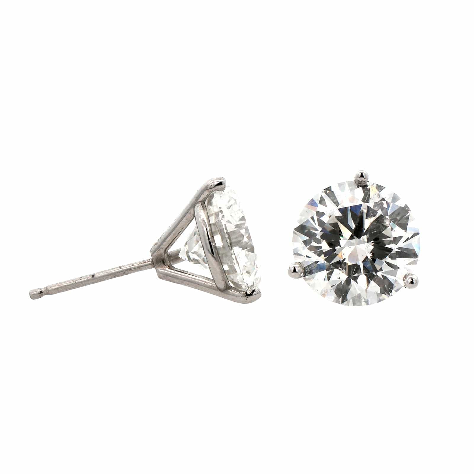Platinum 3 Prong Martini Style 6CTW Diamond Stud Earrings - Image 3