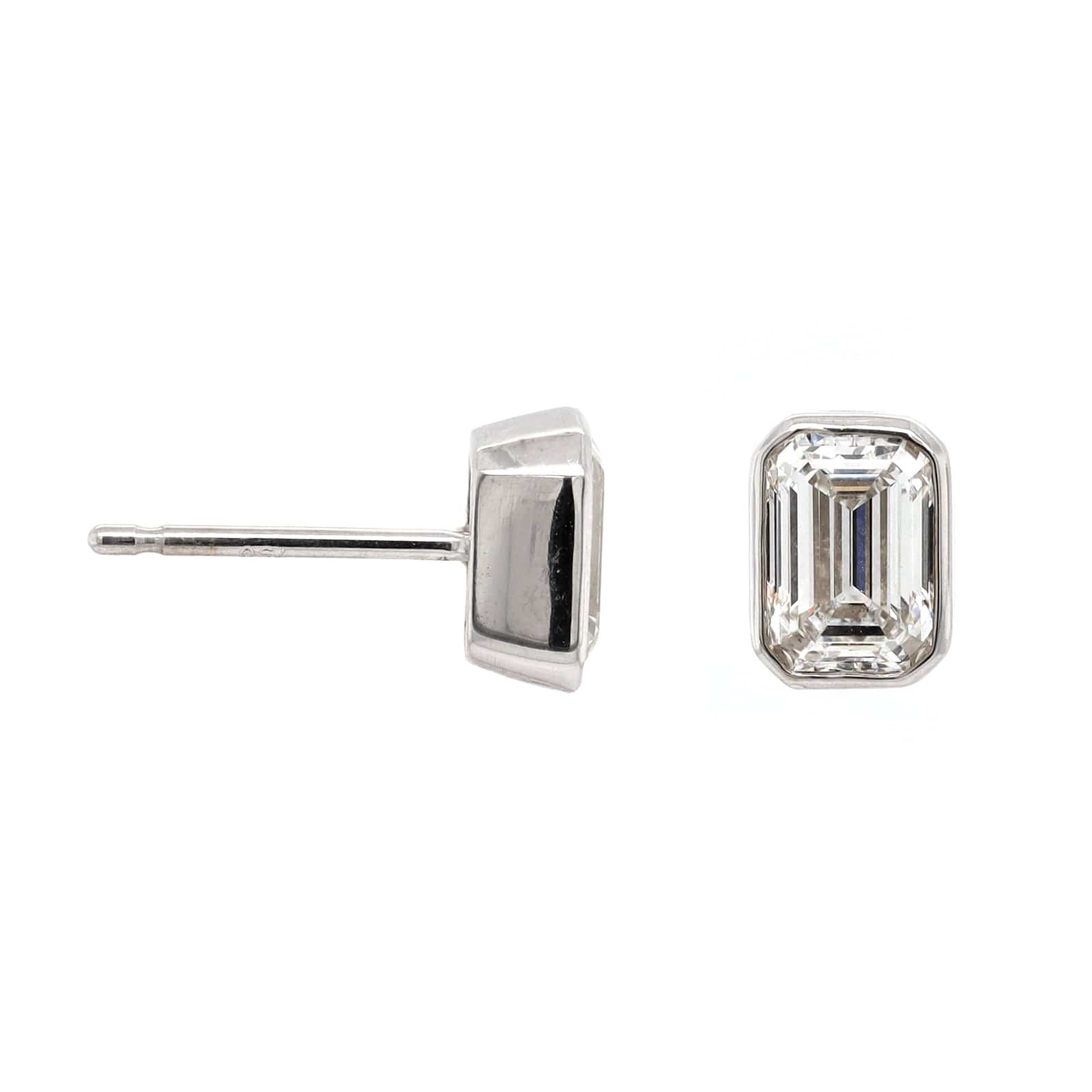 18K White Gold 2CTW Emerald Cut Diamond Stud Earrings