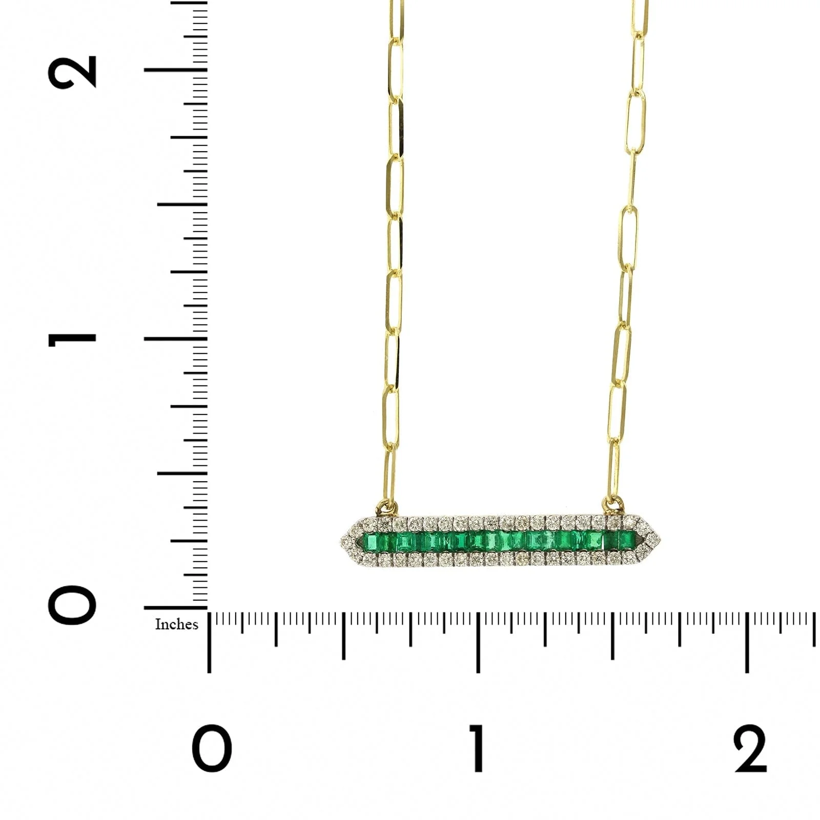 14K Yellow Gold Emerald and Diamond Bar Necklace - Image 5