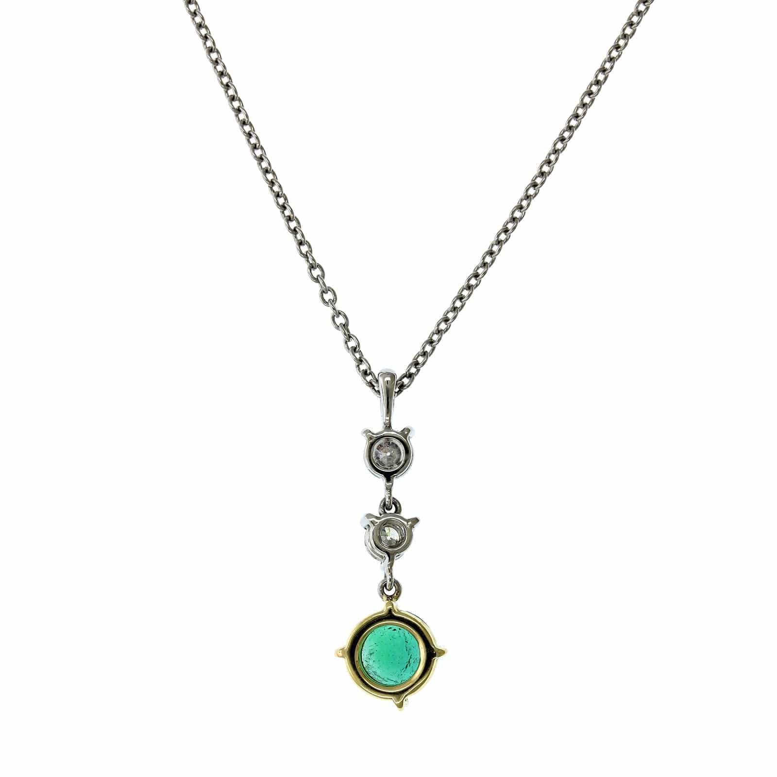 Platinum 3 Stone Emerald and Diamond Pendant - Image 2