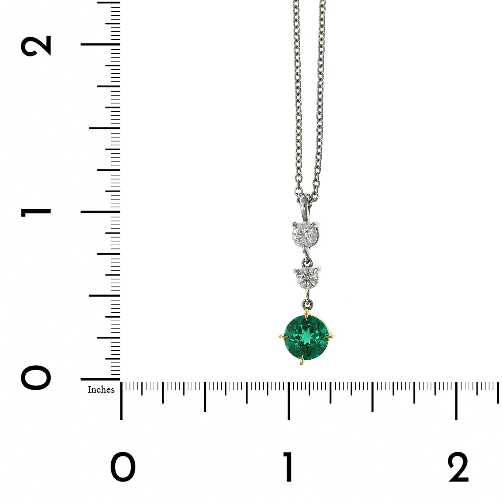 Platinum 3 Stone Emerald and Diamond Pendant - Image 4