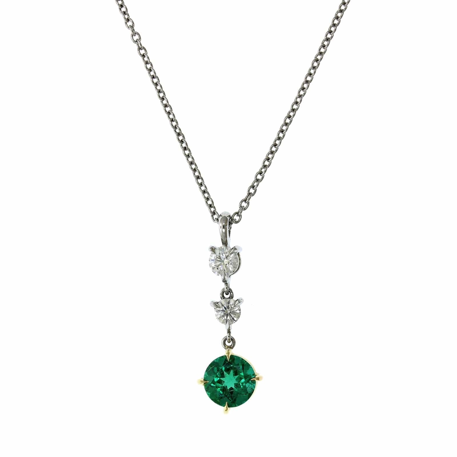 Platinum 3 Stone Emerald and Diamond Pendant - Image 5