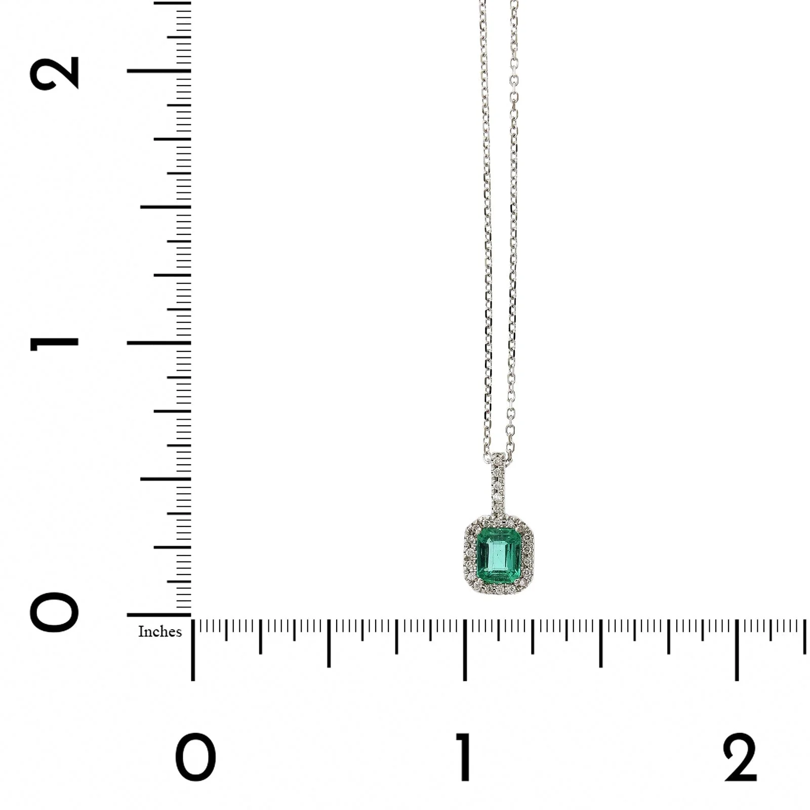 14K White Gold Emerald Cut Emerald Diamond Halo Pendant - Image 4