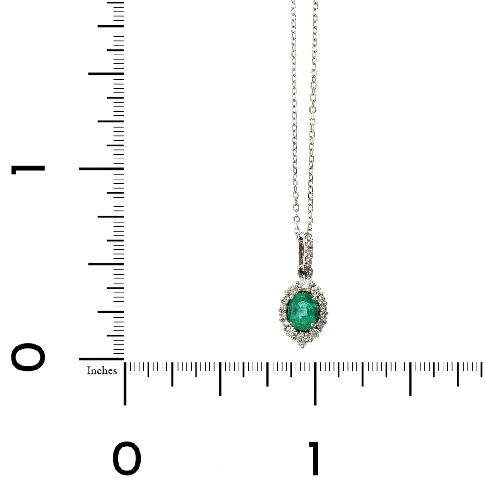14K White Gold Oval Cut Emerald Diamond Halo Pendant - Image 4