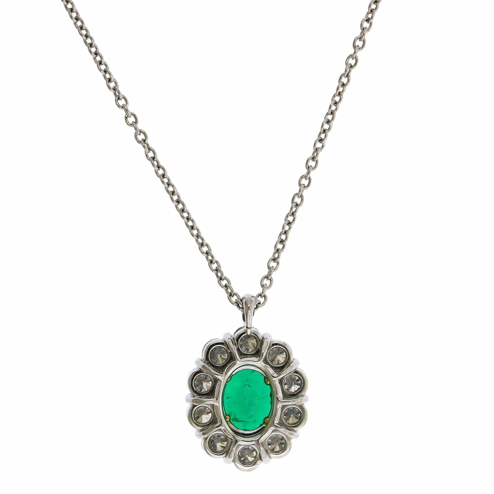 Platinum Oval Emerald Diamond Halo Pendant - Image 2