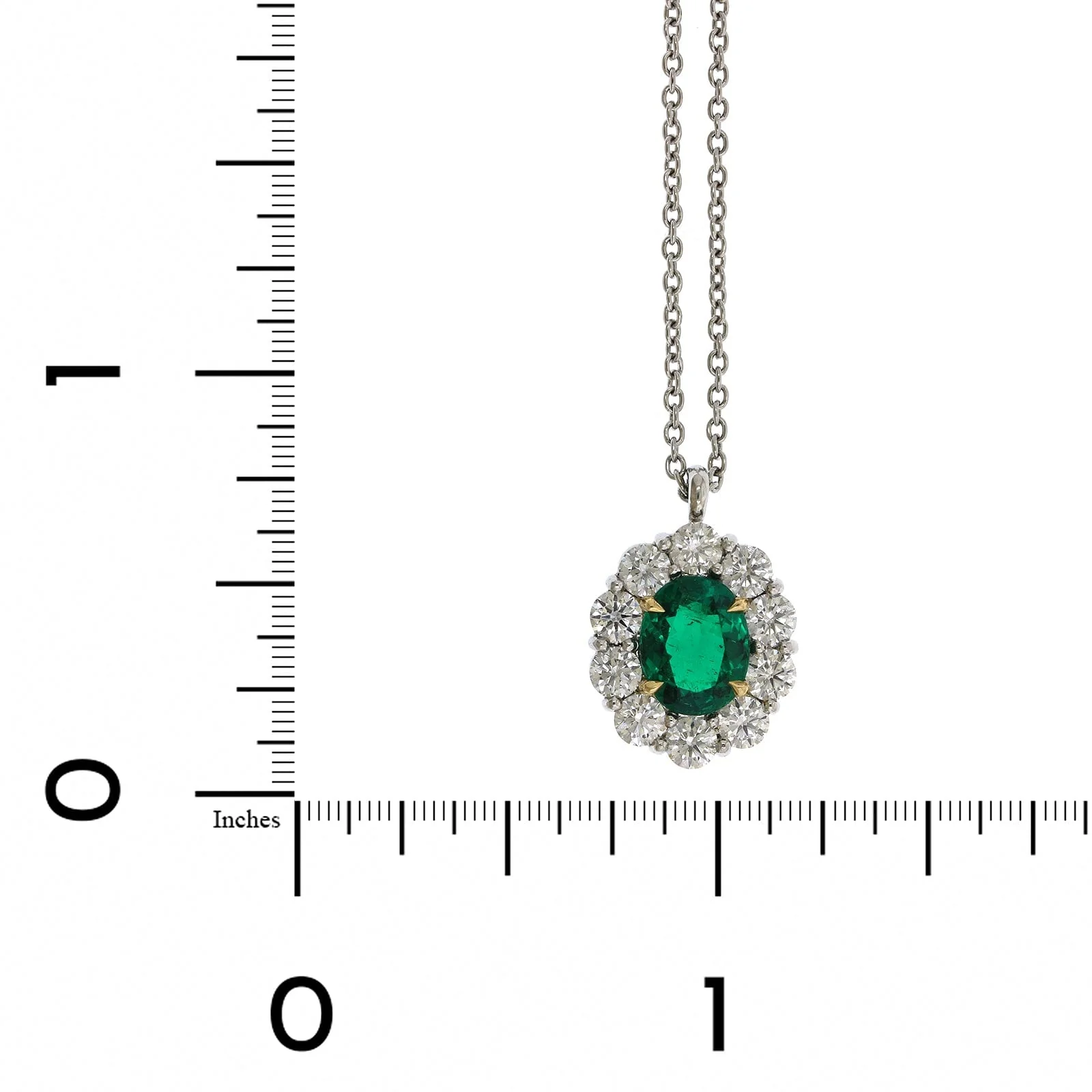 Platinum Oval Emerald Diamond Halo Pendant - Image 4