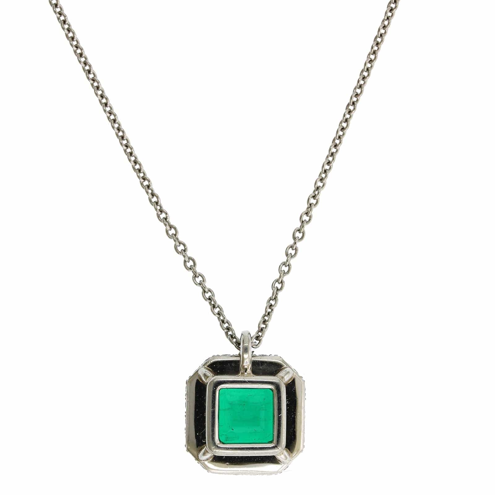 Platinum Emerald Diamond Halo Pendant - Image 2