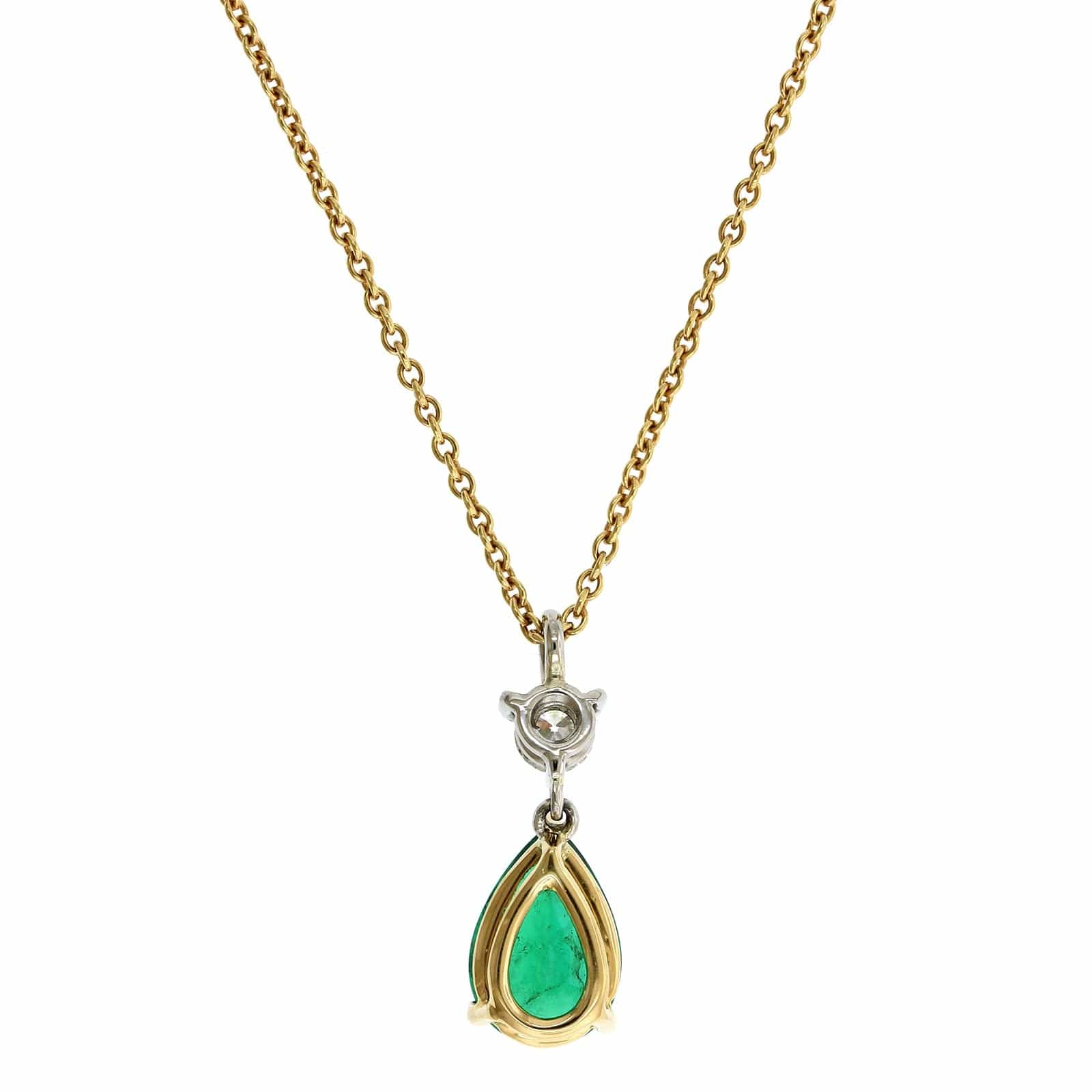 18K Yellow Gold Pear Shape Emerald Pendant - Image 2