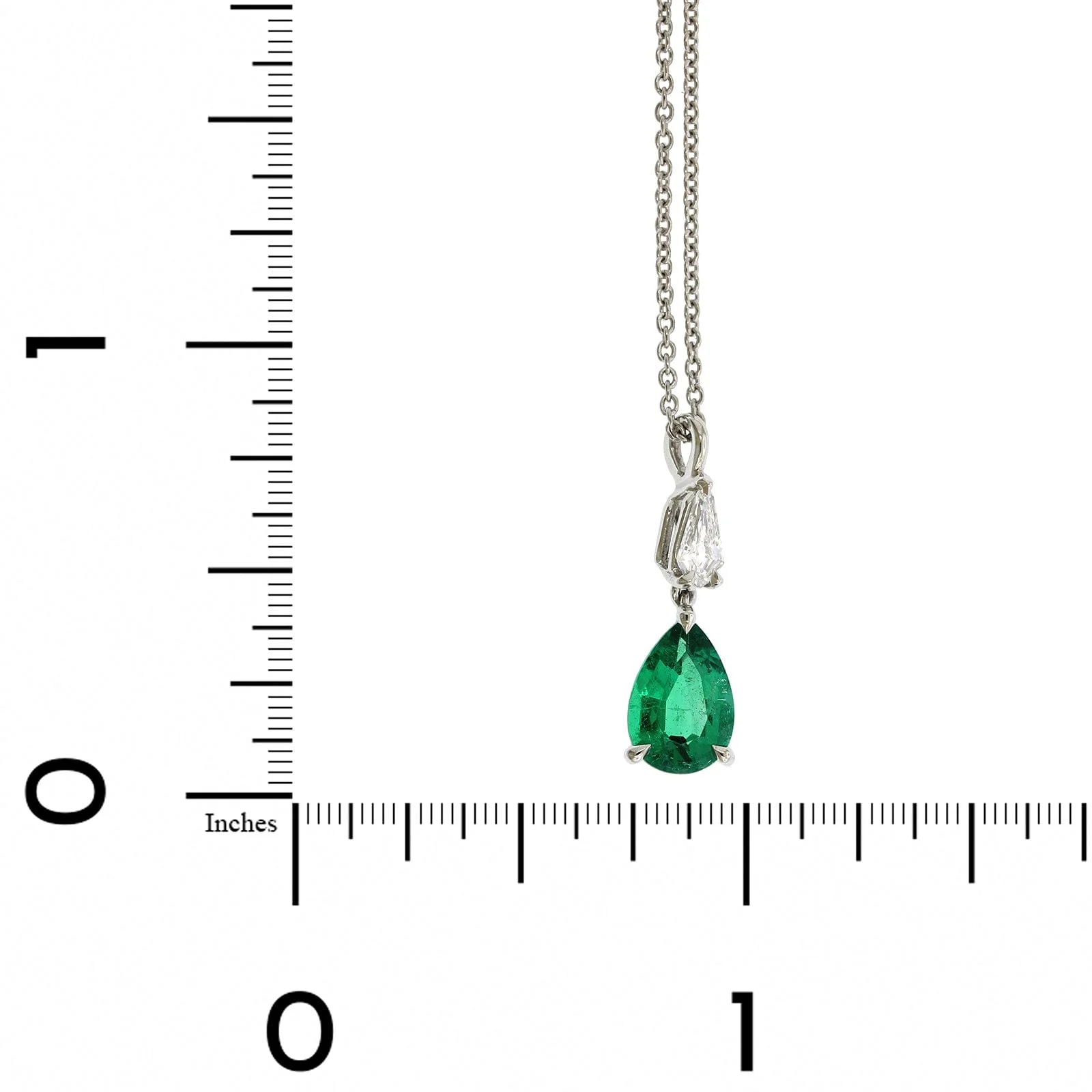 Platinum Pear Emerald & Kite Shaped Diamond Necklace - Image 4