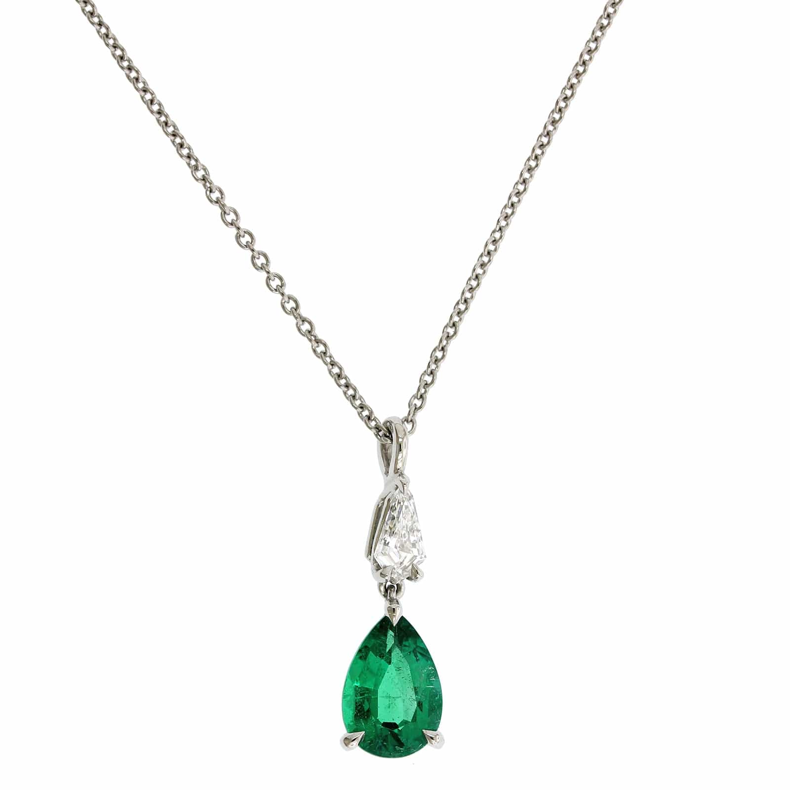 Platinum Pear Emerald & Kite Shaped Diamond Necklace - Image 5