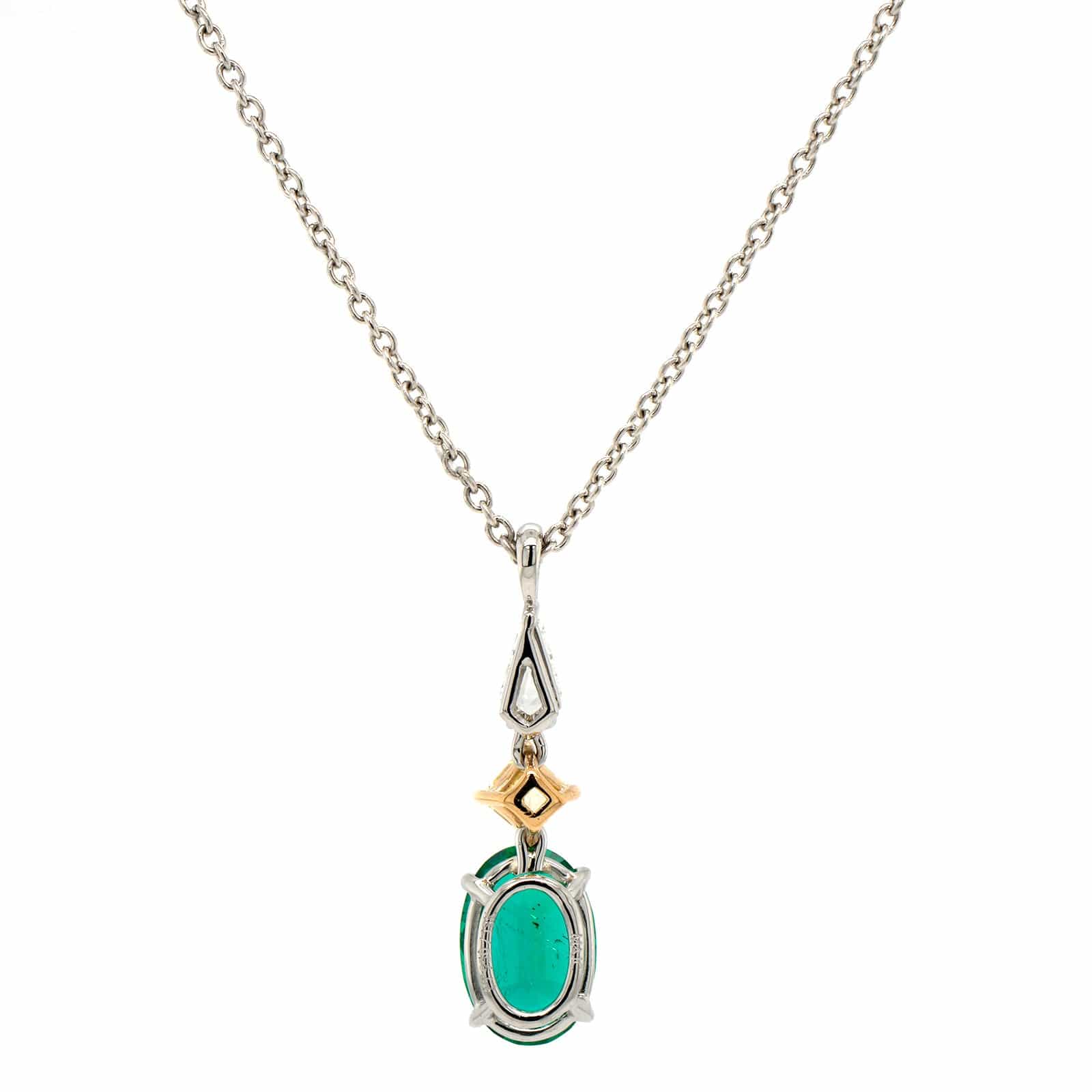 Platinum & 18K Yellow Gold Necklace with a Yellow Diamond & Emerald Pendant - Image 2