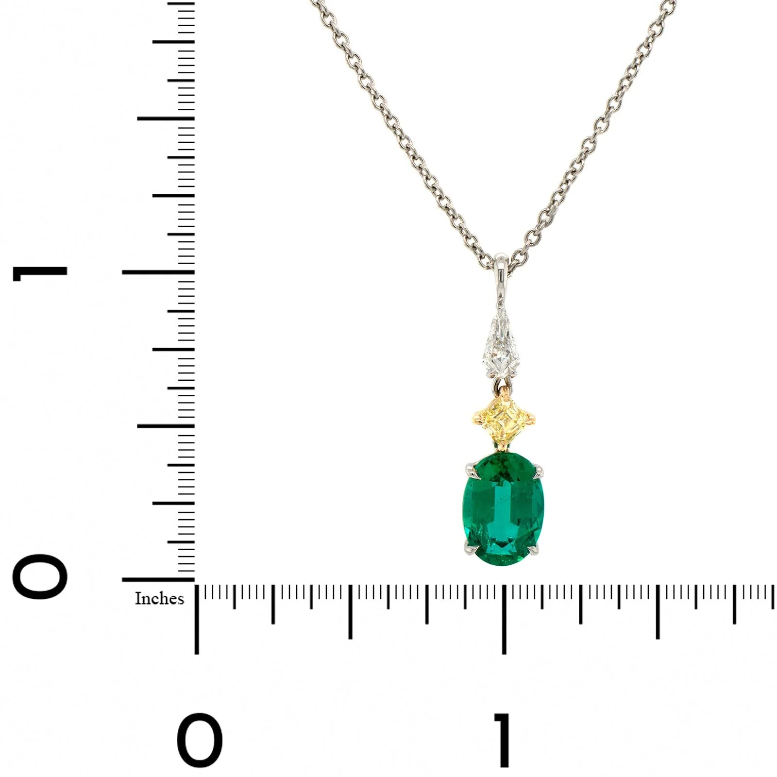 Platinum & 18K Yellow Gold Necklace with a Yellow Diamond & Emerald Pendant - Image 4