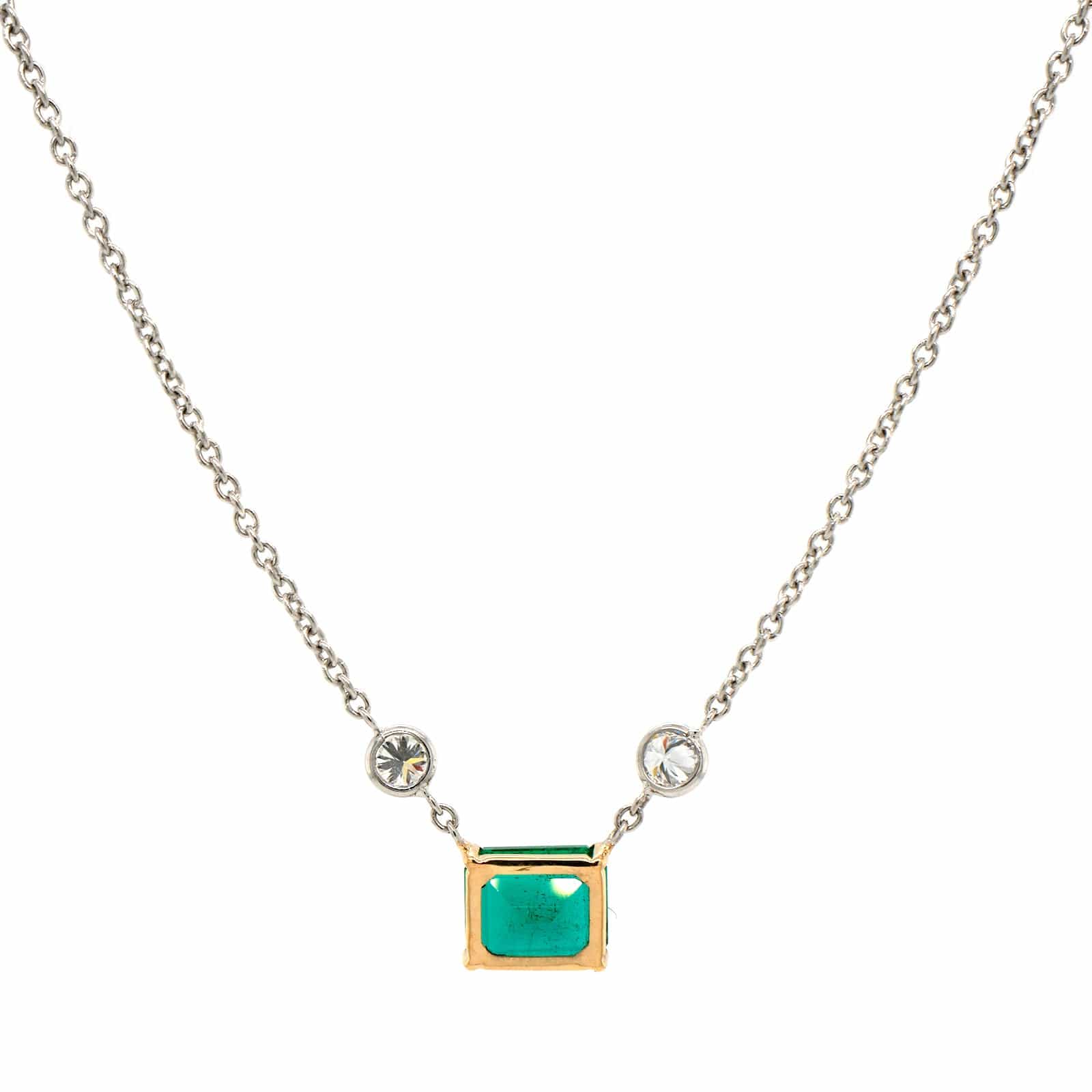 Platinum & 18K Yellow Gold Necklace with a Diamond & Emerald Pendant - Image 2