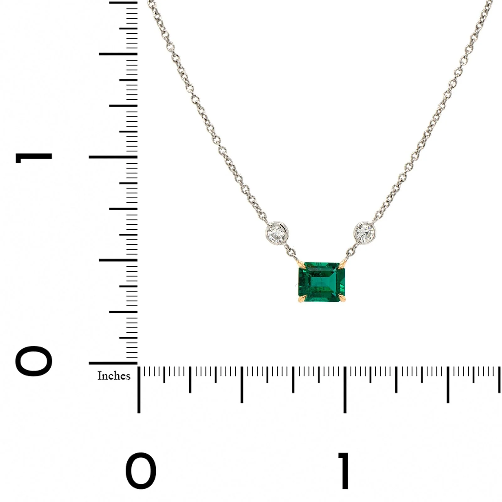 Platinum & 18K Yellow Gold Necklace with a Diamond & Emerald Pendant - Image 4