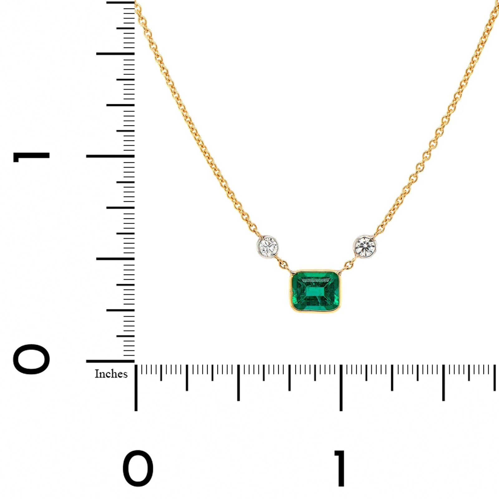 18K Yellow Gold & Platinum Diamond & Emerald Pendant Necklace - Image 4