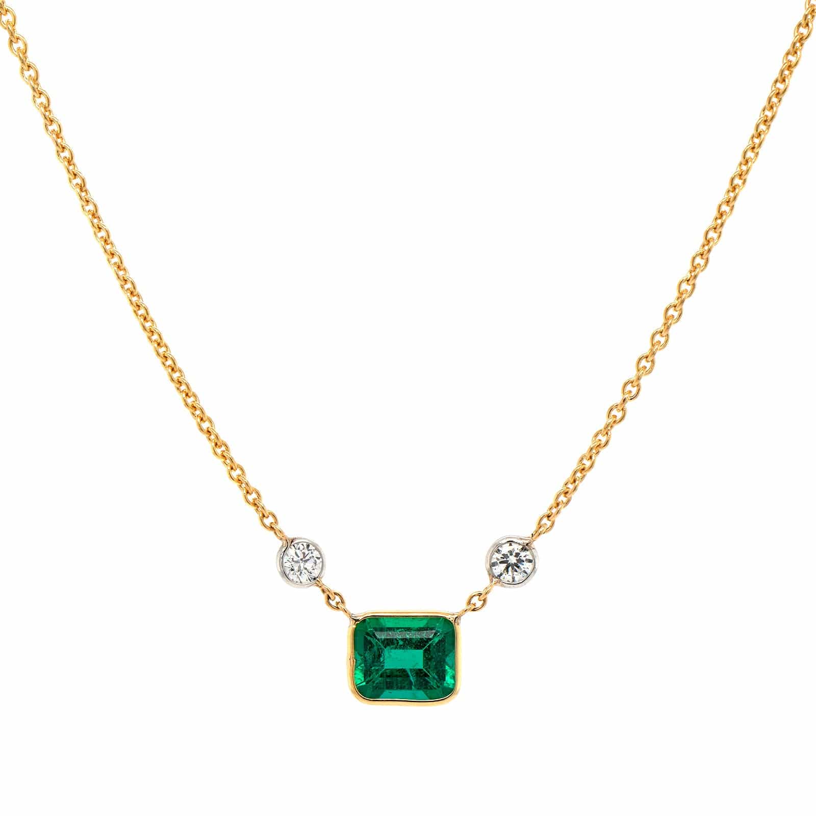 18K Yellow Gold & Platinum Diamond & Emerald Pendant Necklace - Image 5