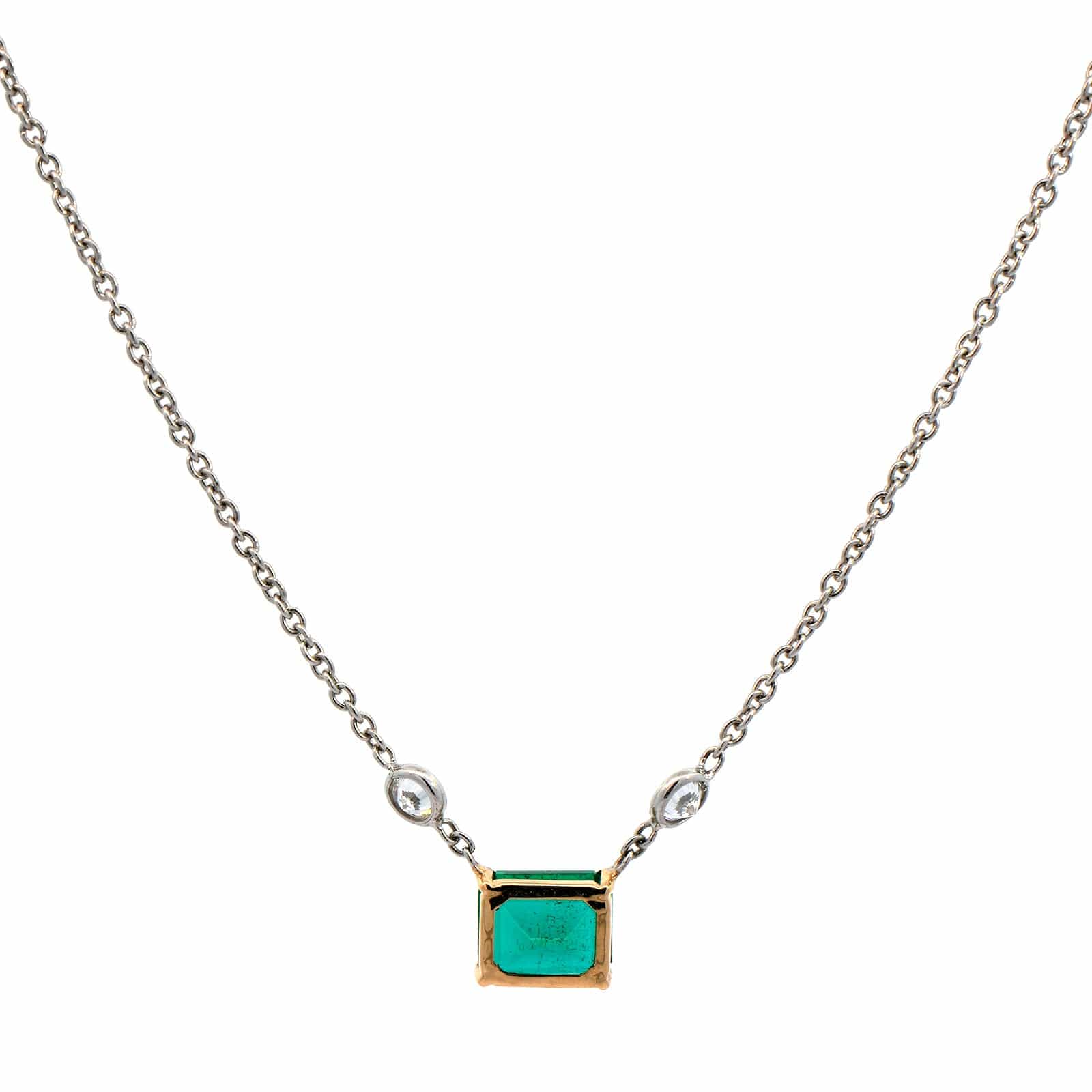 18K Yellow Gold & Platinum Emerald and Diamond Necklace - Image 2