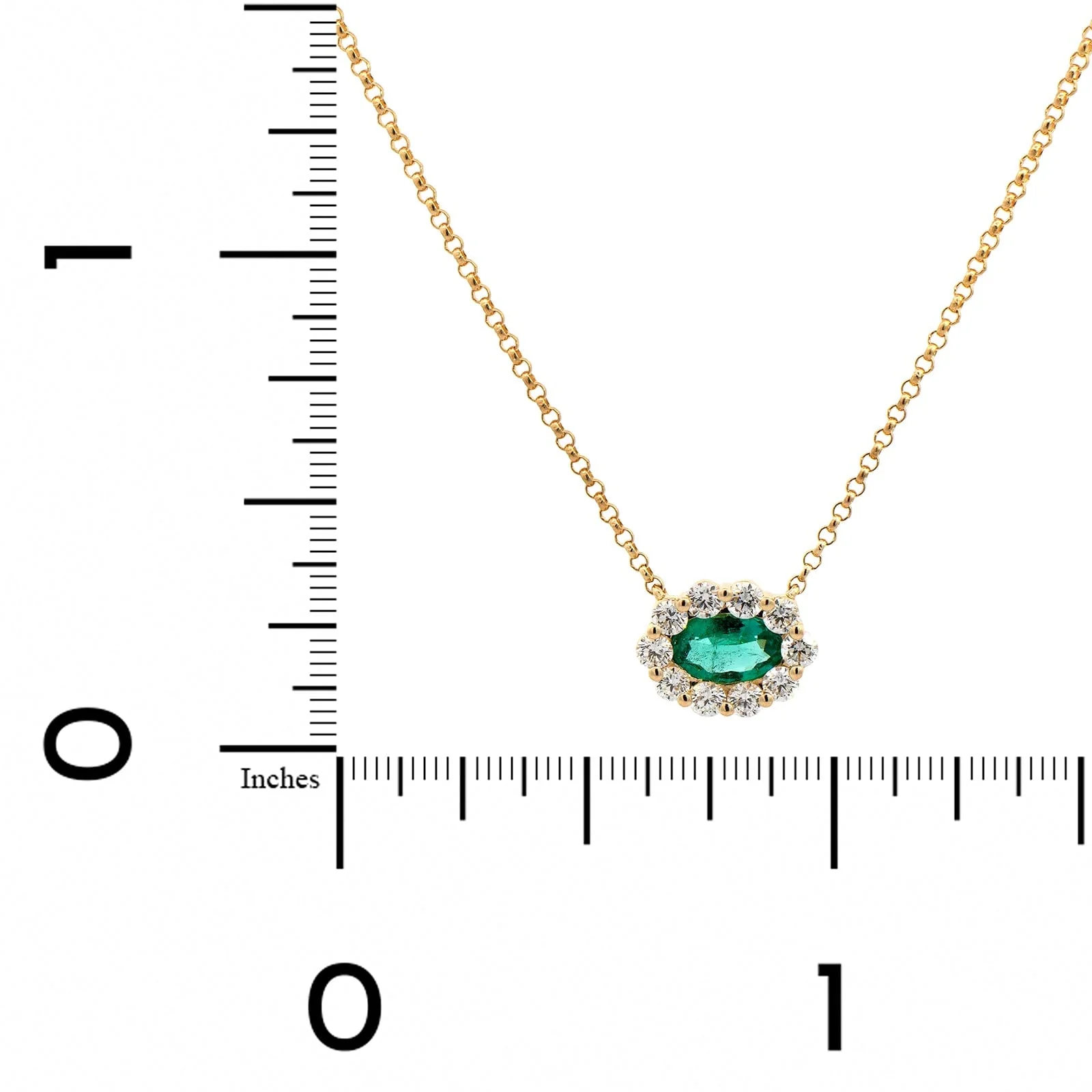 14K Yellow Gold Oval Emerald and Diamond Halo Necklace - Image 3