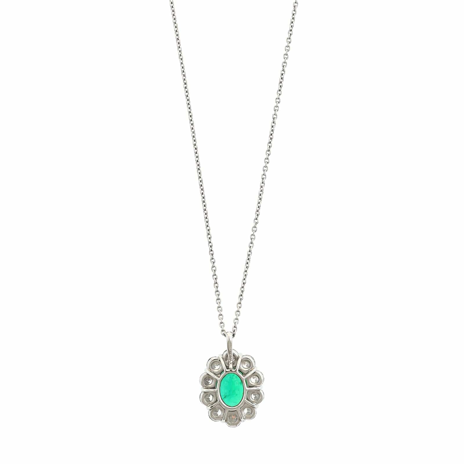 Platinum & 18K Yellow Gold Necklace with a Diamond & Emerald Pendant - Image 2