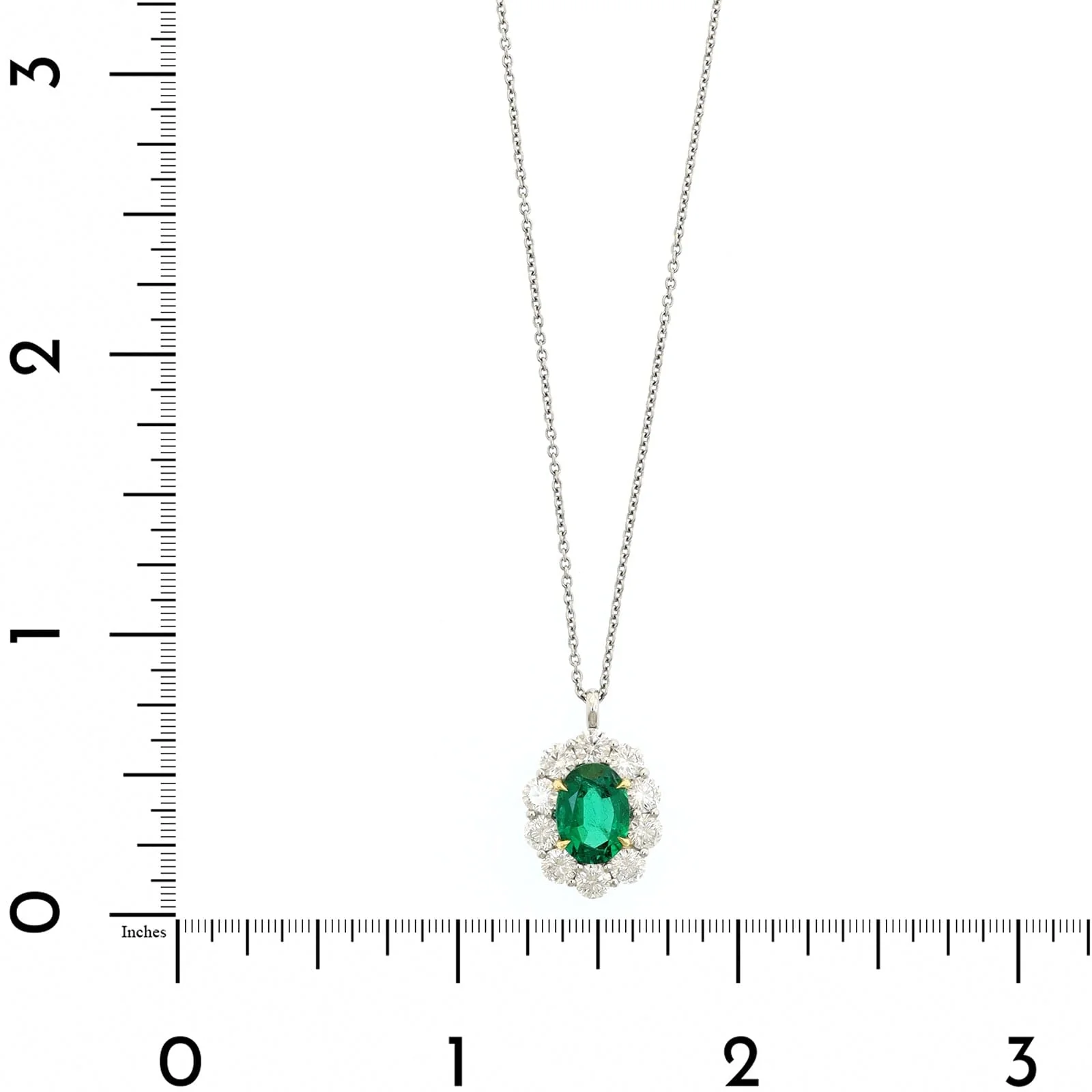 Platinum & 18K Yellow Gold Necklace with a Diamond & Emerald Pendant - Image 4