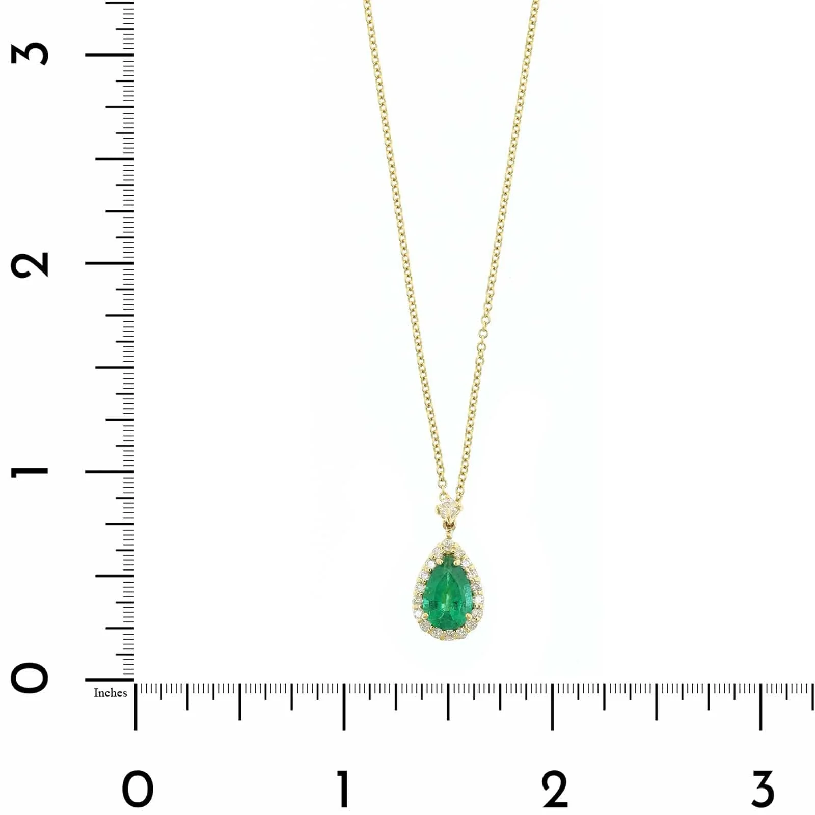 18K Yellow Gold Pear Shaped Emerald and Diamond Halo Necklace - Image 4