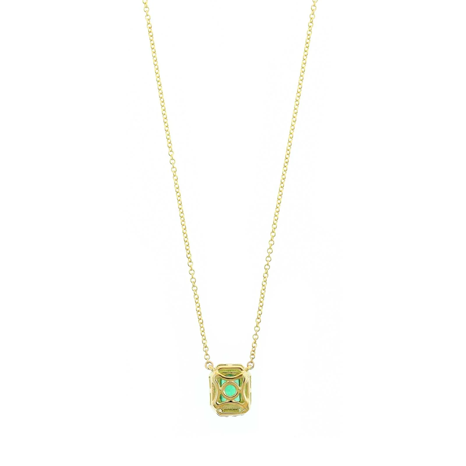 18K Yellow Gold Emerald and Diamond Halo Necklace - Image 2