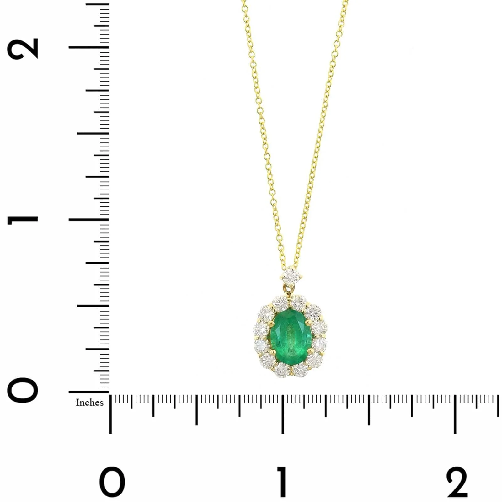 18K Yellow Gold Oval Emerald and Diamond Halo Necklace - Image 4