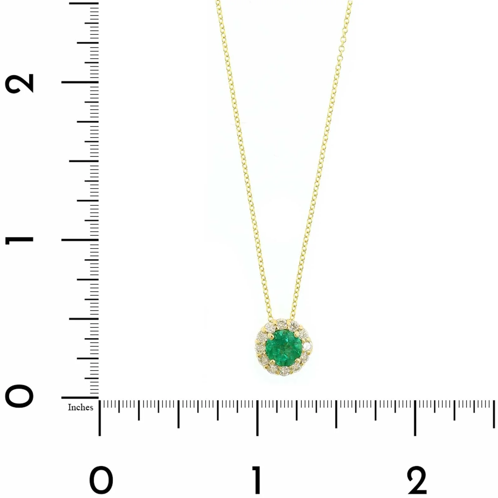18K Yellow Gold Round Emerald and Diamond Halo Necklace - Image 4