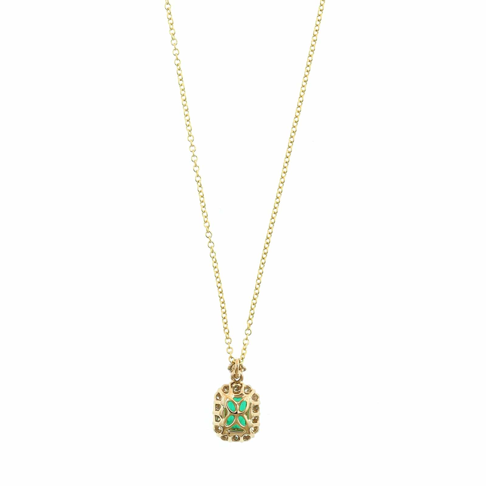 18K Yellow Gold Emerald and Diamond Halo Necklace - Image 2