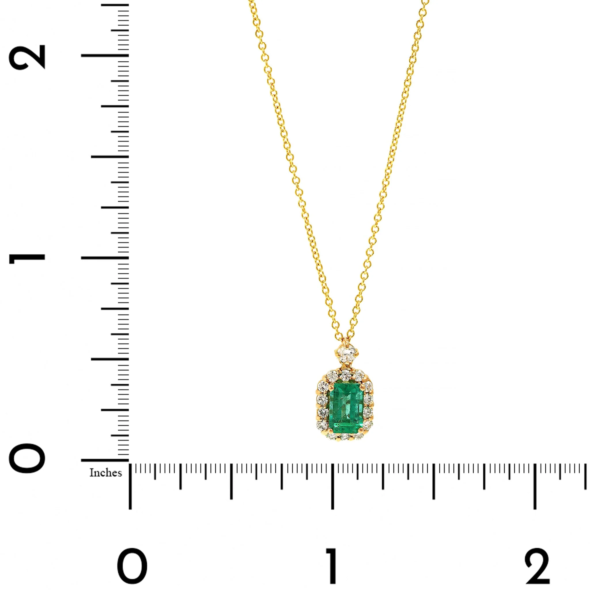 18K Yellow Gold Emerald and Diamond Halo Necklace - Image 4