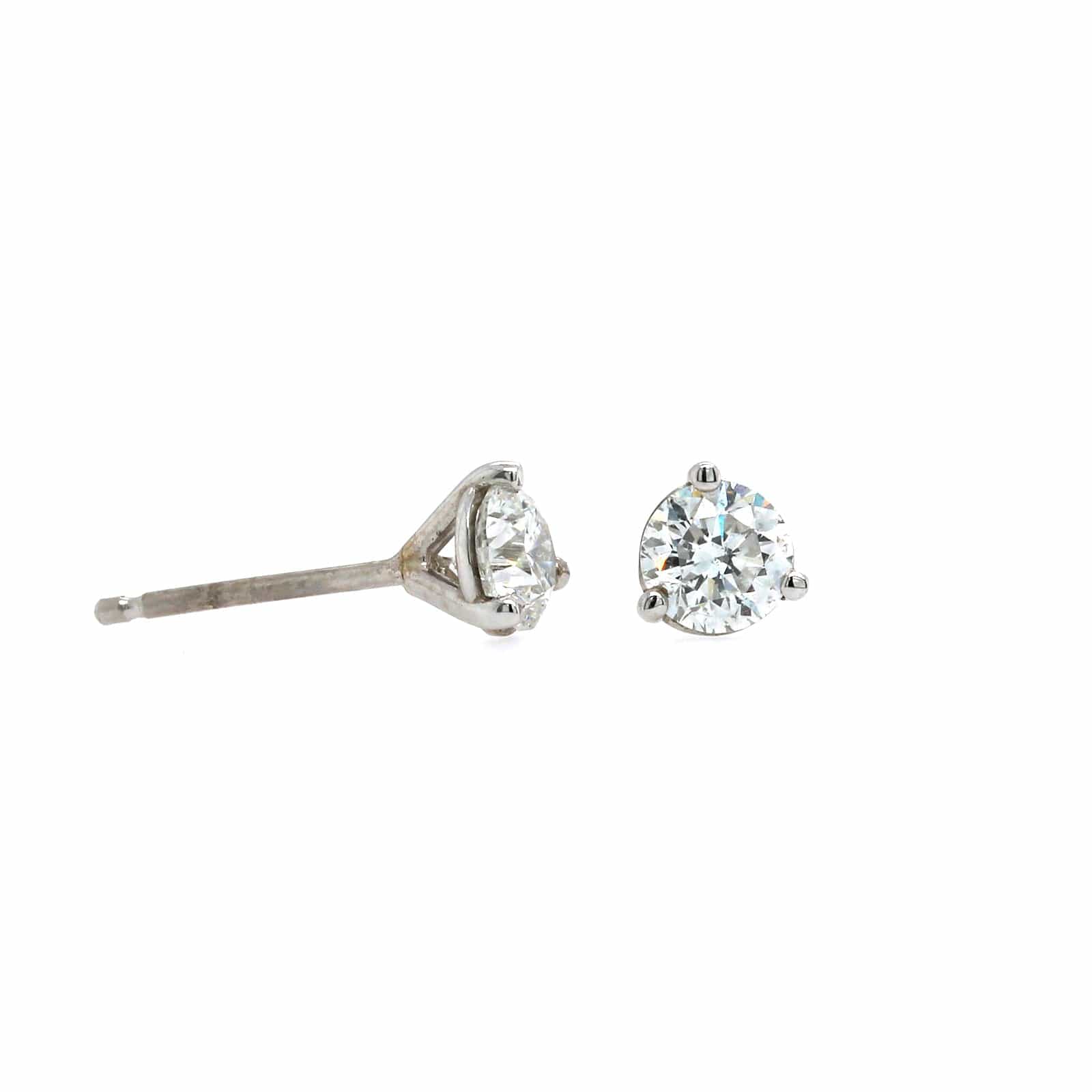 14K White Gold 3 Prong .63CTW Diamond Stud Earrings - Image 3