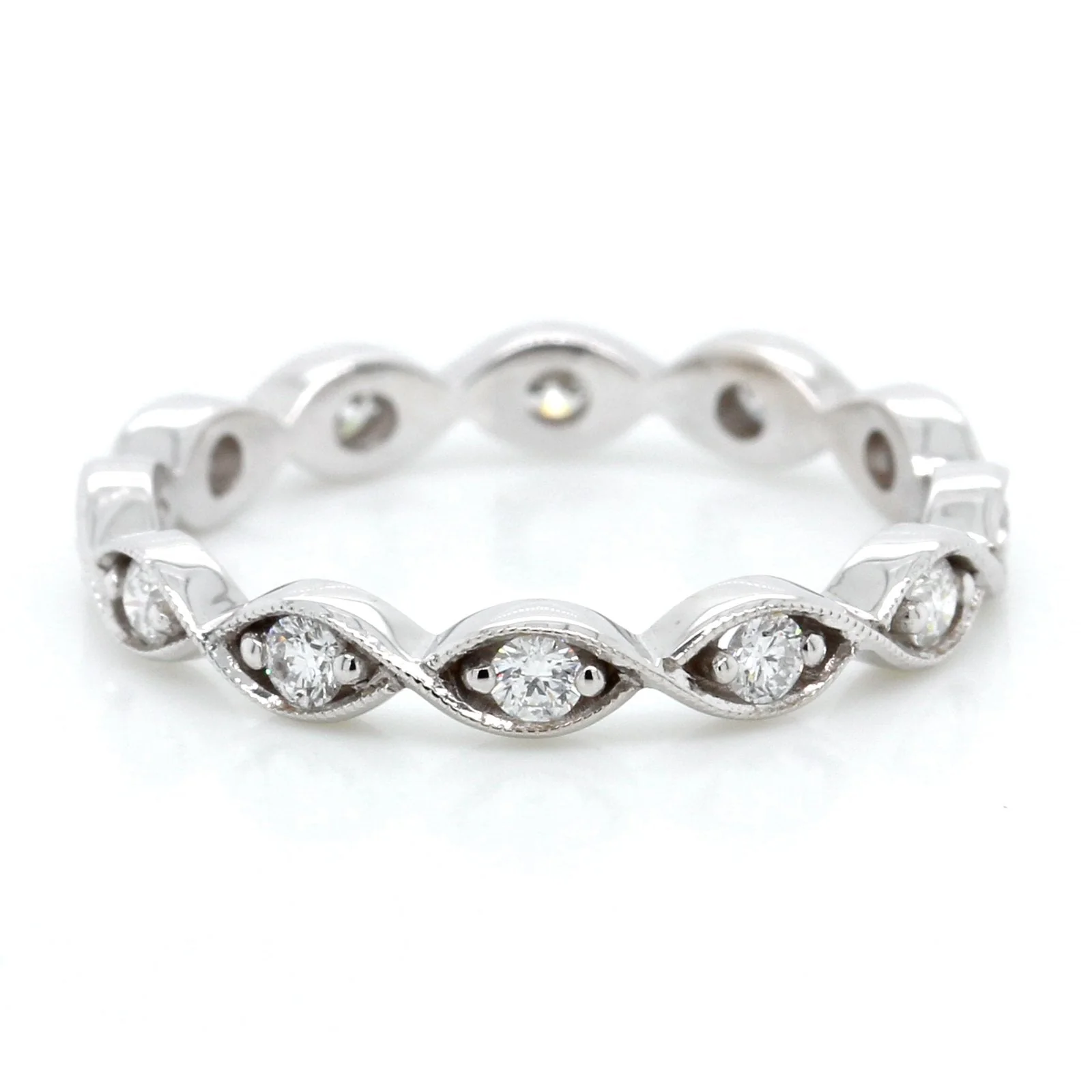 18K White Gold Marquise Milgrain Eternity Band - Image 2