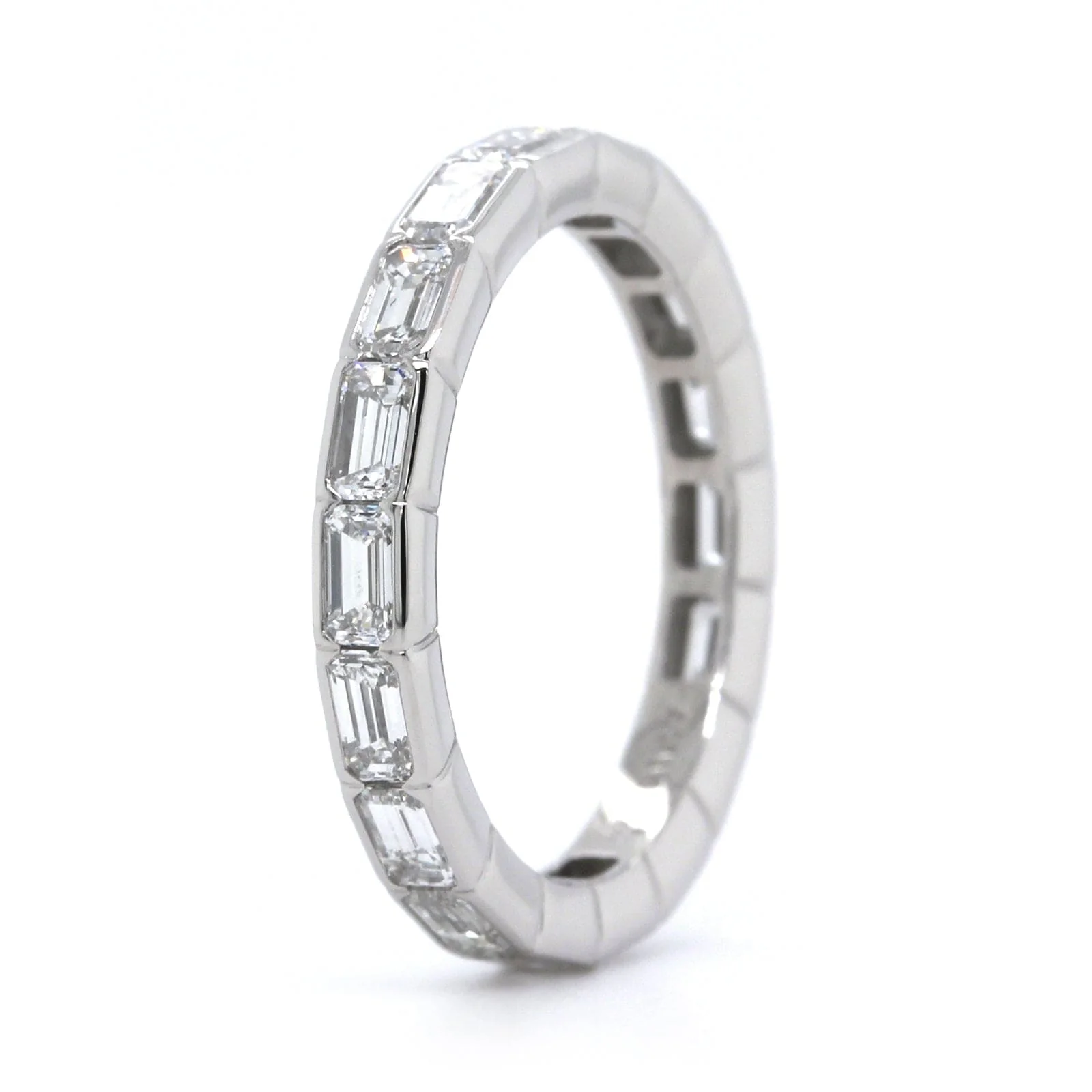 Platinum East to West Emerald Cut Diamond Wedding Band - Image 4