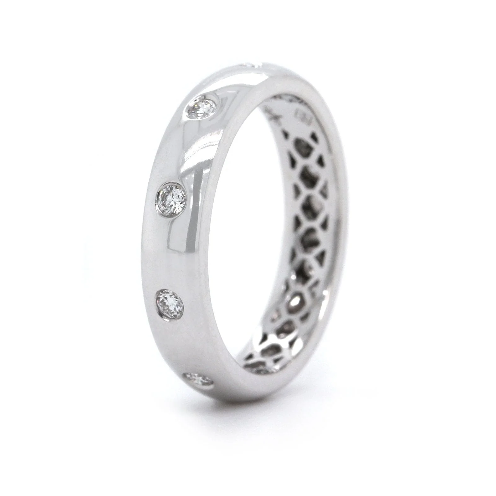 18K White Gold Burnish Set Diamond Band - Image 2