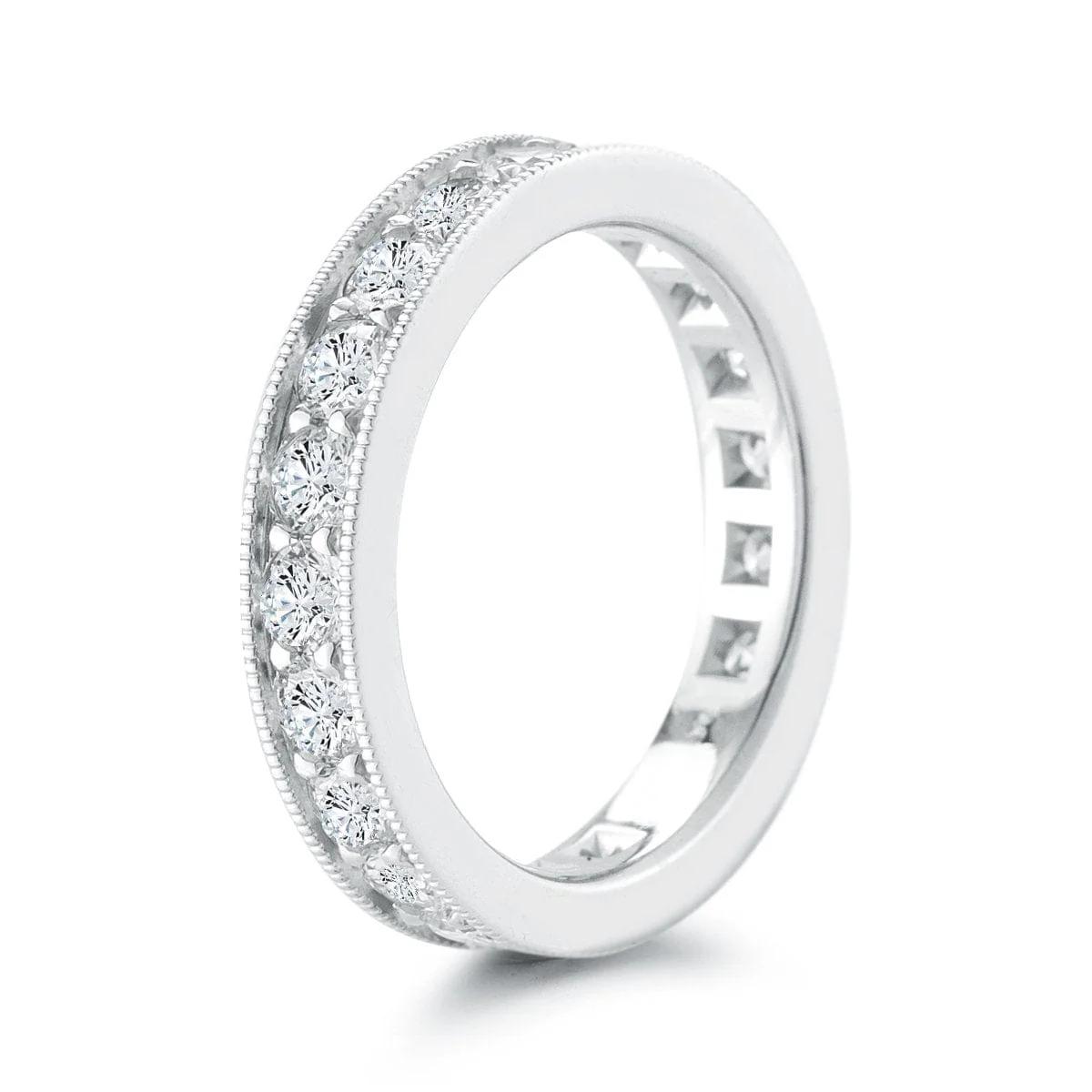 18K White Gold Diamond with Milgrain Edge Eternity Band - Image 3