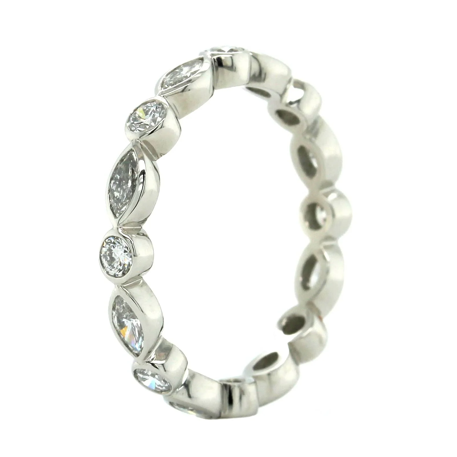 Platinum Bezel Set Round and Marquise Diamond Eternity Band - Image 2