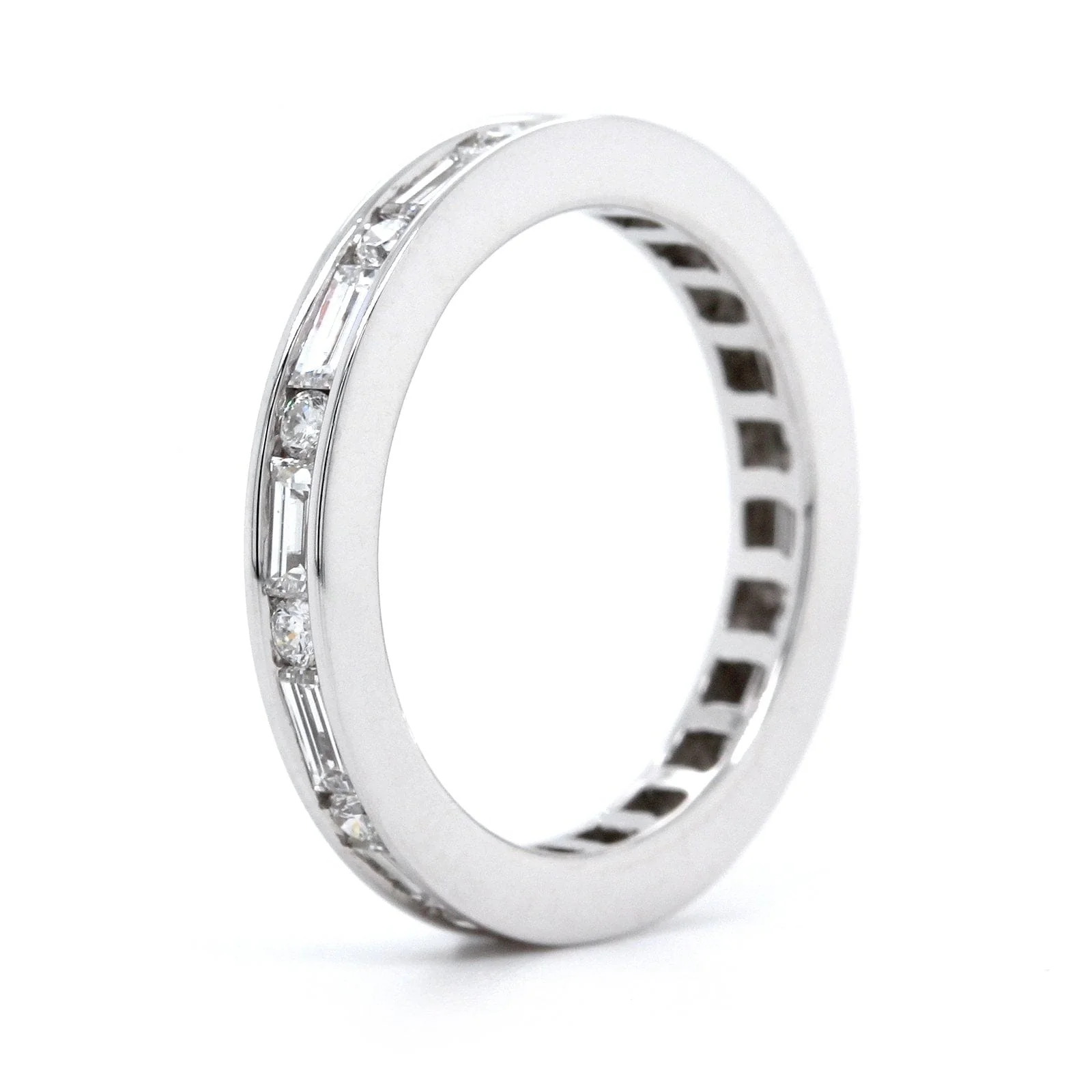 18K White Gold Channel Round and Baguette Diamond Eternity Band - Image 2