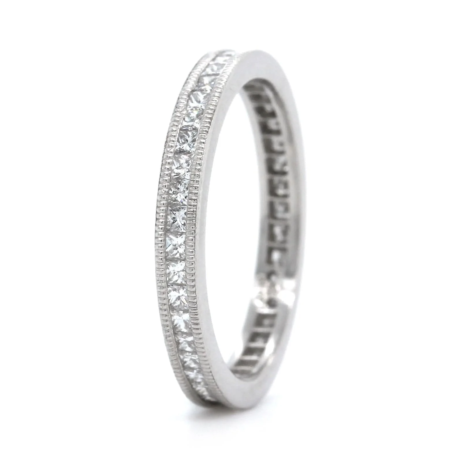 Platinum Channel Set Princess Diamond with Milgrain Eternity Band - Image 2