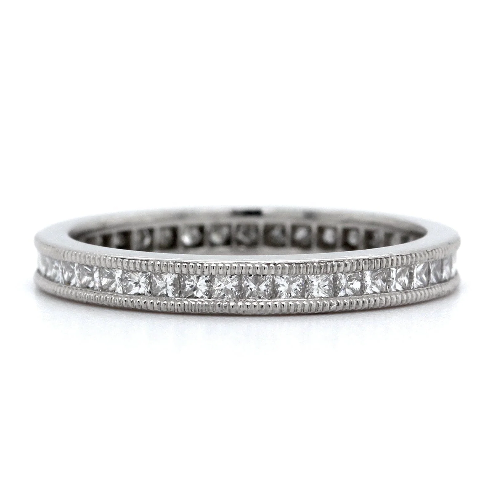Platinum Channel Set Princess Diamond with Milgrain Eternity Band - Image 4