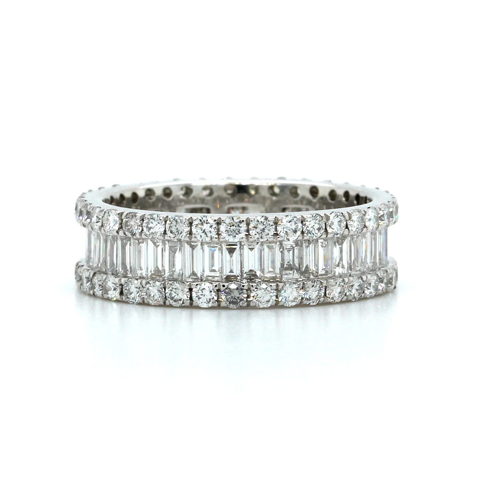 18K White Gold Emerald Cut Diamond 3 Row Eternity Band