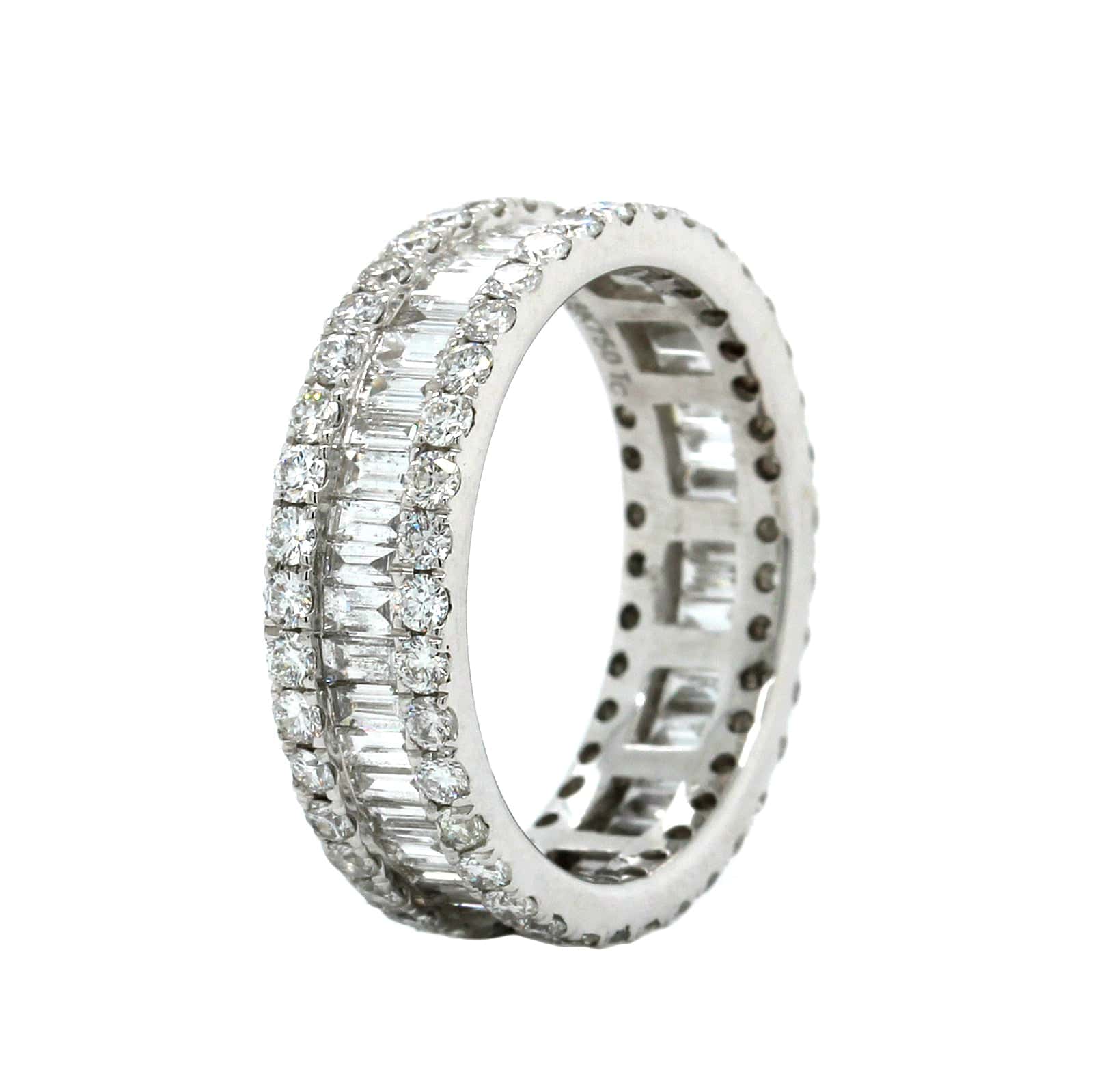 18K White Gold Emerald Cut Diamond 3 Row Eternity Band - Image 2