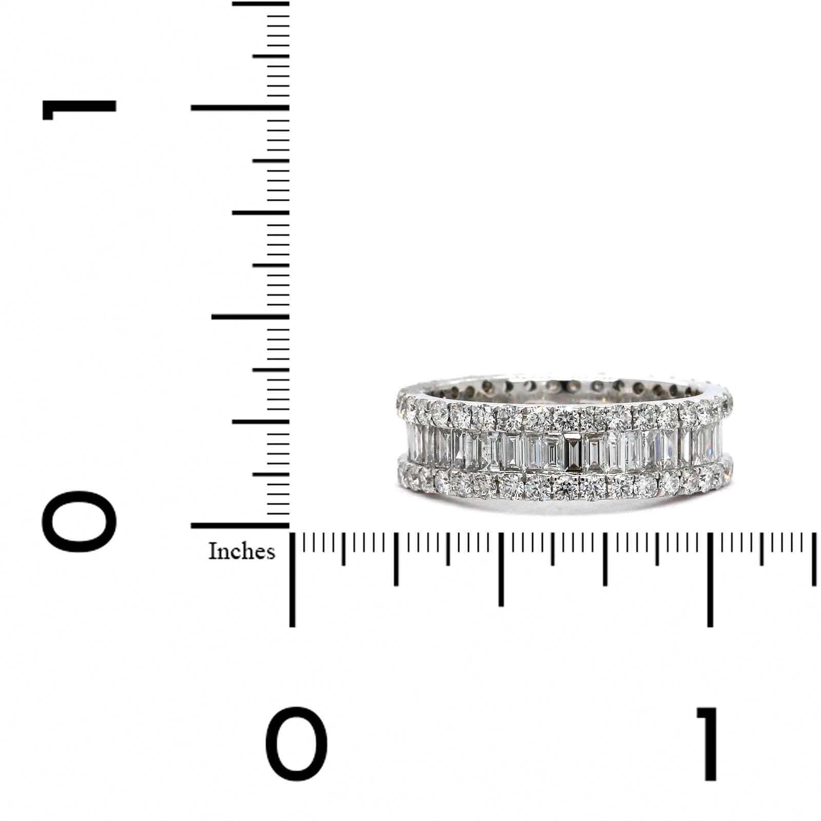 18K White Gold Emerald Cut Diamond 3 Row Eternity Band - Image 3