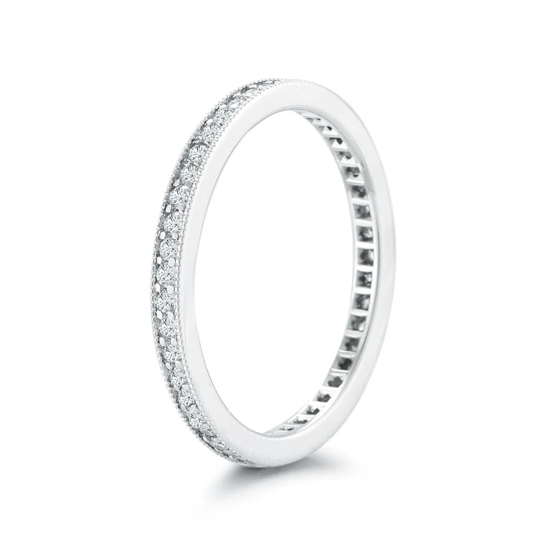 18K White Gold Diamond with Milgrain Edge Eternity Band - Image 3