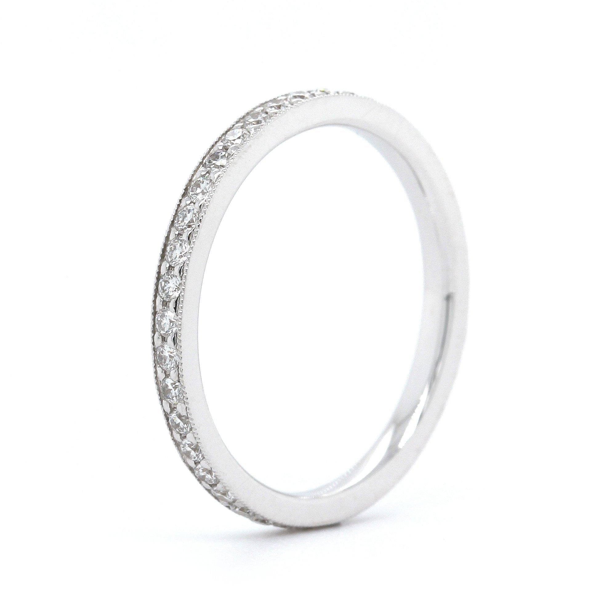 18K White Gold Milgrain Prong Set Diamond Band - Image 2